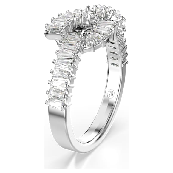 Matrix ring, Baguette cut, Knot, White, Rhodium plated - Swarovski, 5727112