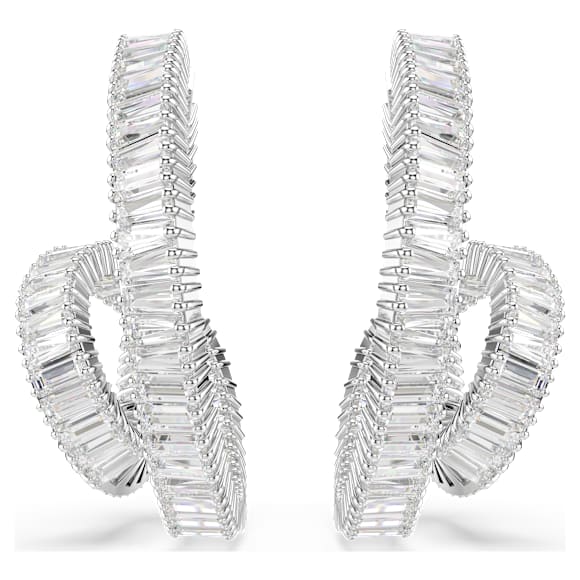 Kruhové náušnice Matrix, Bagetový výbrus, Stuha, Bílá, Pokoveno rhodiem - Swarovski, 5727113