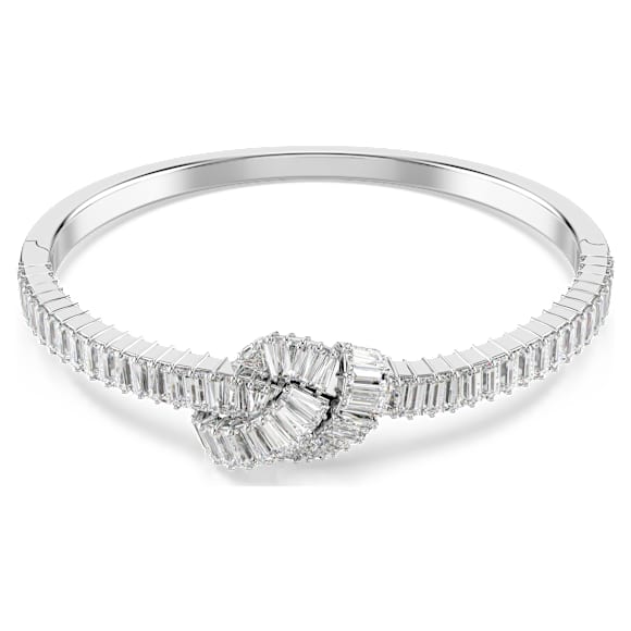 Matrix bangle, Baguette cut, Knot, White, Rhodium plated - Swarovski, 5727117