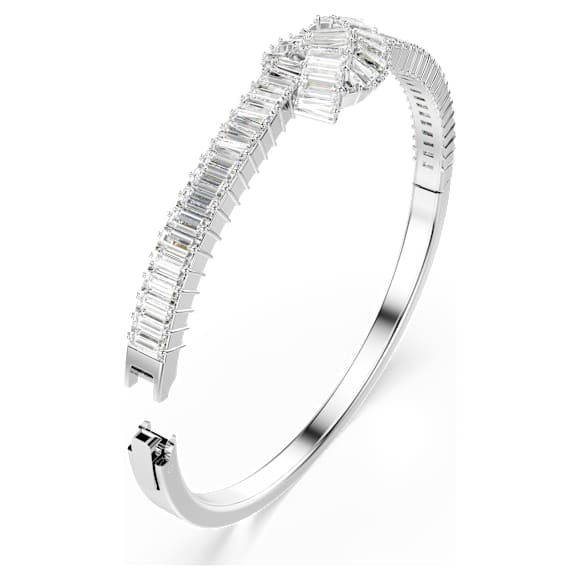 Bracciale rigido Matrix, Taglio baguette, Nodo, Bianco, Placcato rodio - Swarovski, 5727117