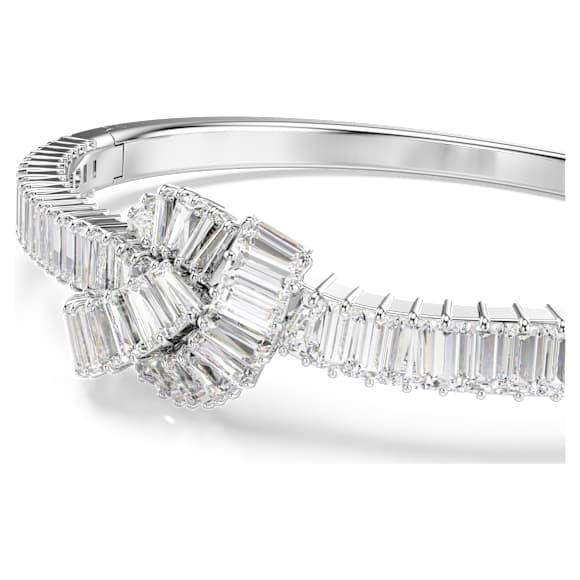 Matrix bangle, Baguette cut, Knot, White, Rhodium plated - Swarovski, 5727117