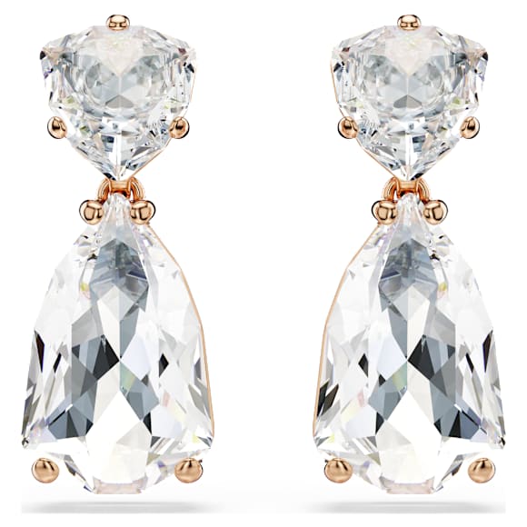 Visací náušnice Mesmera, Hruškový výbrus, Bílá, Pokoveno v růžovozlatém odstínu - Swarovski, 5727999