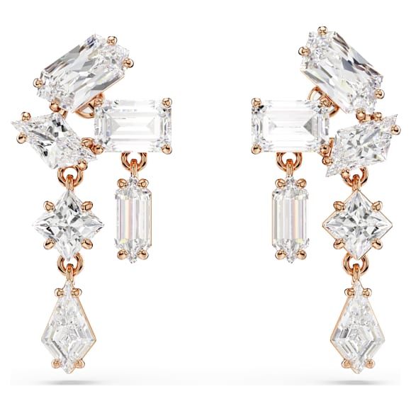Mesmera drop earrings, Mixed cuts, White, Rose gold-tone plated - Swarovski, 5728000