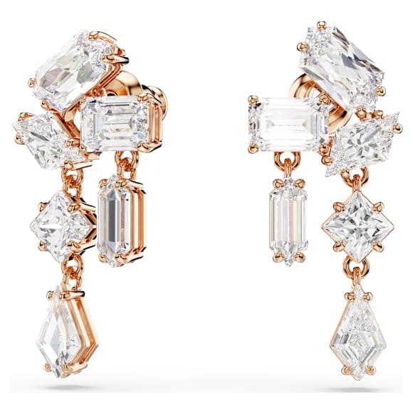 Mesmera Oorhangers, Verschillende slijpvormen, Wit, Roségoudkleurige toplaag - Swarovski, 5728000