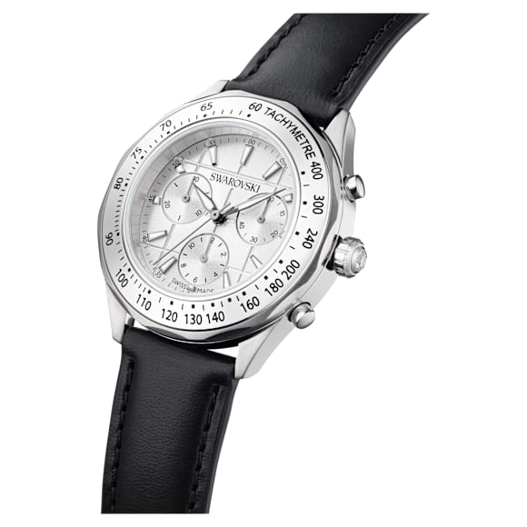 Dextera tachymetre 워치, 스위스 메이드, 레더 스트랩, 실버 톤, 스테인리스 스틸 - Swarovski, 5728378