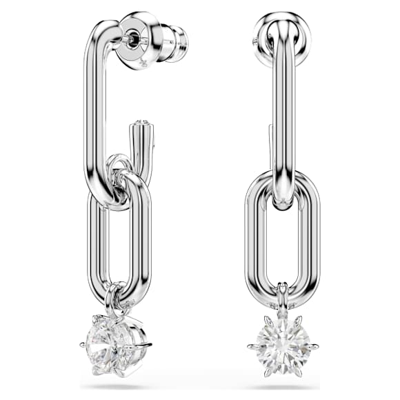 Constella drop earrings, Round cut, White, Rhodium plated - Swarovski, 5728584