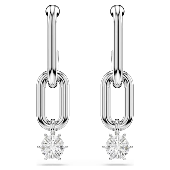 Constella drop earrings, Round cut, White, Rhodium plated - Swarovski, 5728584