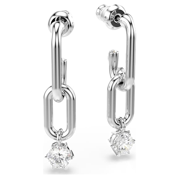 Constella drop earrings, Round cut, White, Rhodium plated - Swarovski, 5728584