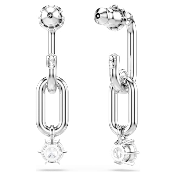 Constella drop earrings, Round cut, White, Rhodium plated - Swarovski, 5728584