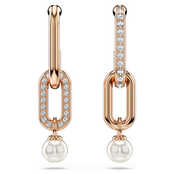 Constella drop earrings, Crystal pearl, Round cut, White, Rose gold-tone plated - Swarovski, 5728585