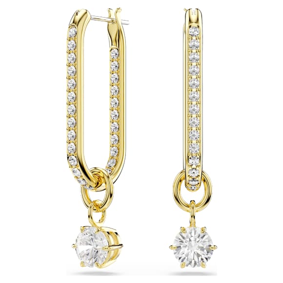 Constella 水滴形耳環, 圓形切割, 白色, 鍍金（金色飾面） - Swarovski, 5728587