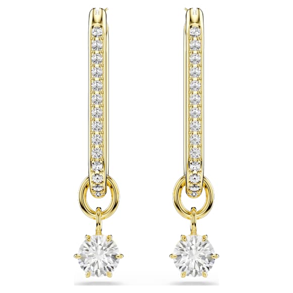 Constella drop earrings, Round cut, White, Gold-tone plated - Swarovski, 5728587