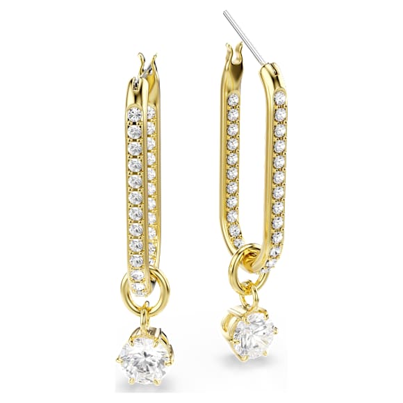 Constella drop earrings, Round cut, White, Gold-tone plated - Swarovski, 5728587
