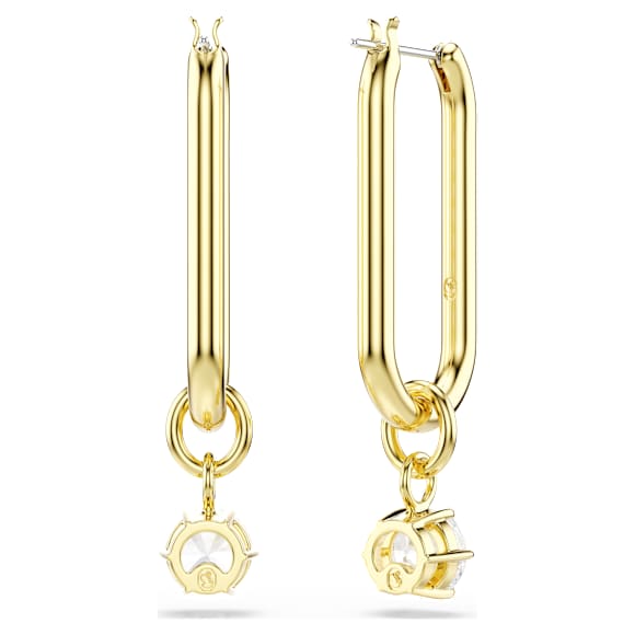 Constella drop earrings, Round cut, White, Gold-tone plated - Swarovski, 5728587