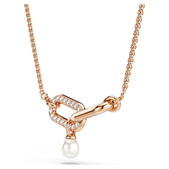 Constella pendant, Crystal pearl, Round cut, White, Rose gold-tone plated - Swarovski, 5728589