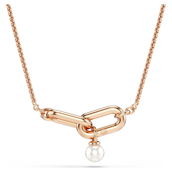Constella pendant, Crystal pearl, Round cut, White, Rose gold-tone plated - Swarovski, 5728589