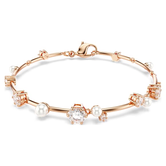 Constella Tennis bracelet, Crystal pearl, Round cuts, White, Rose gold-tone plated - Swarovski, 5729505