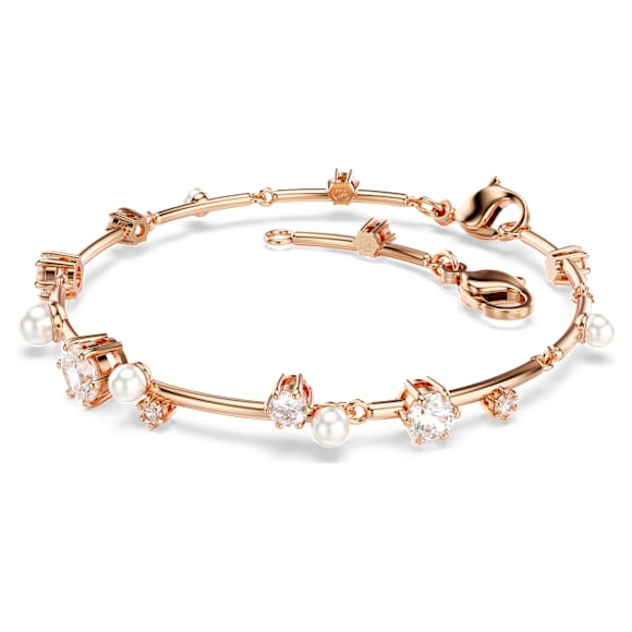 Constella Tennis bracelet, Crystal pearl, Round cuts, White, Rose gold-tone plated - Swarovski, 5729505