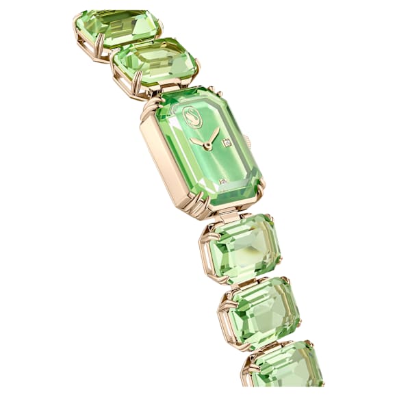 Relógio, Pulseira de corte octagonal, Verde, Acabamento em champanhe dourado - Swarovski, 5729842