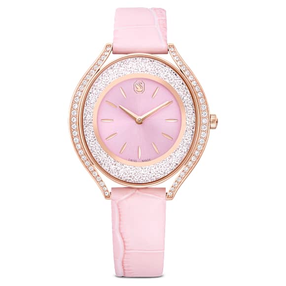 Ceas Crystalline aura, Fabricat în Elveția, Curea din piele, Albastru, Roz, Finisaj în nuanță roz-aurie - Swarovski, 5730150