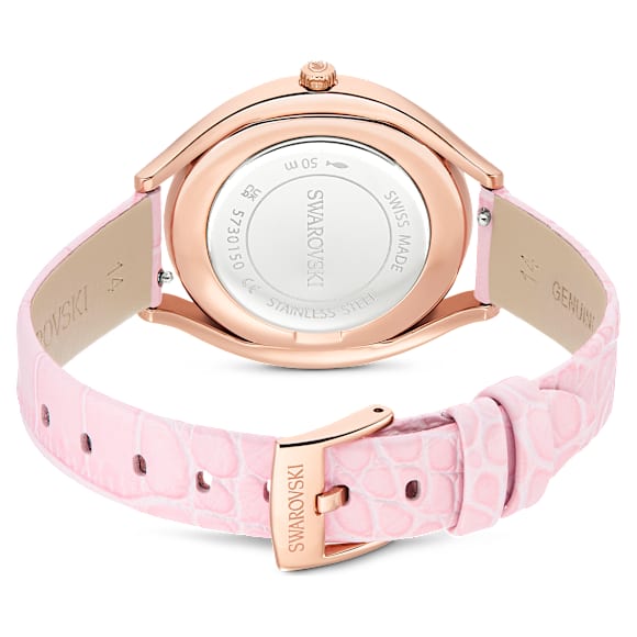 Crystalline aura watch, Swiss Made, Leather strap, Pink, Rose gold-tone finish - Swarovski, 5730150