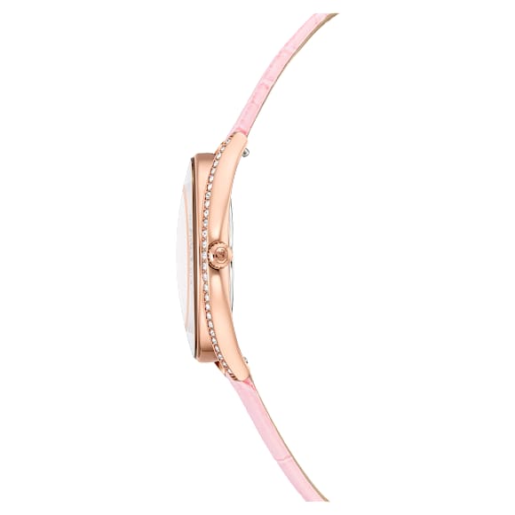 Crystalline aura Uhr, Schweizer Produktion, Lederarmband, Rosa, Roségoldfarbenes Finish - Swarovski, 5730150