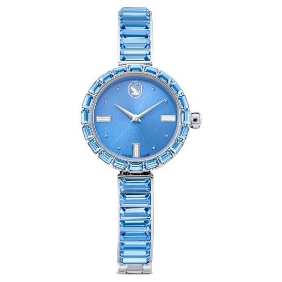 Matrix bangle watch, Swiss Made, Crystal bracelet, Blue, Stainless steel - Swarovski, 5730172