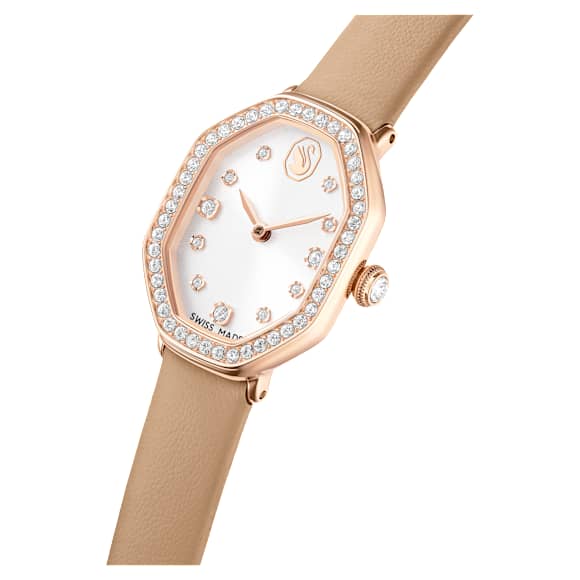 Dextera octagon Klocka, Tillverkad i Schweiz, Läderrem, Brun, Roséguldfärgad finish - Swarovski, 5730184
