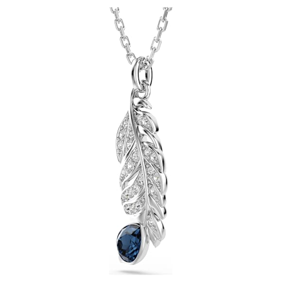 Idyllia 鏈墜, 混合式切割, 羽毛, 藍色, 鍍白金色 - Swarovski, 5730358