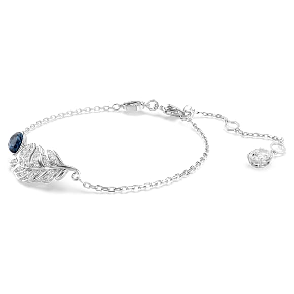 Idyllia armband, Verschillende slijpvormen, Veer, Blauw, Rodium toplaag - Swarovski, 5730359