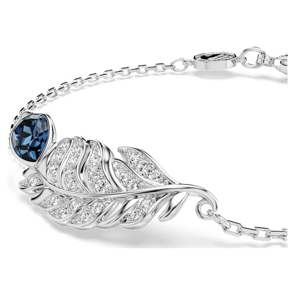 Idyllia armband, Verschillende slijpvormen, Veer, Blauw, Rodium toplaag - Swarovski, 5730359
