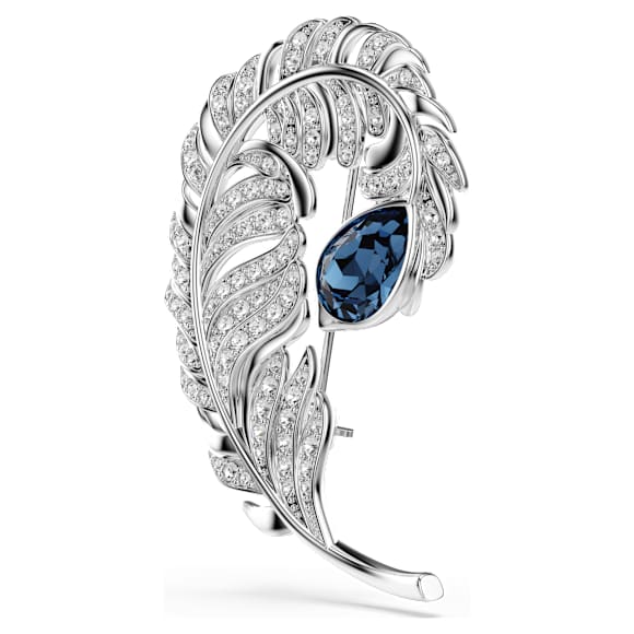 Idyllia 胸针, 混合切割, 羽毛, 蓝色, 镀铑 - Swarovski, 5730360