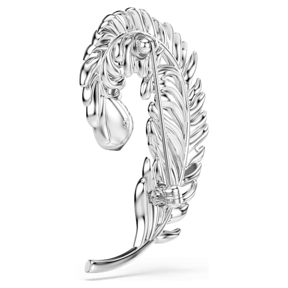 Broche Idyllia, Tallas mixtas, Pluma, Azul, Baño de rodio - Swarovski, 5730360