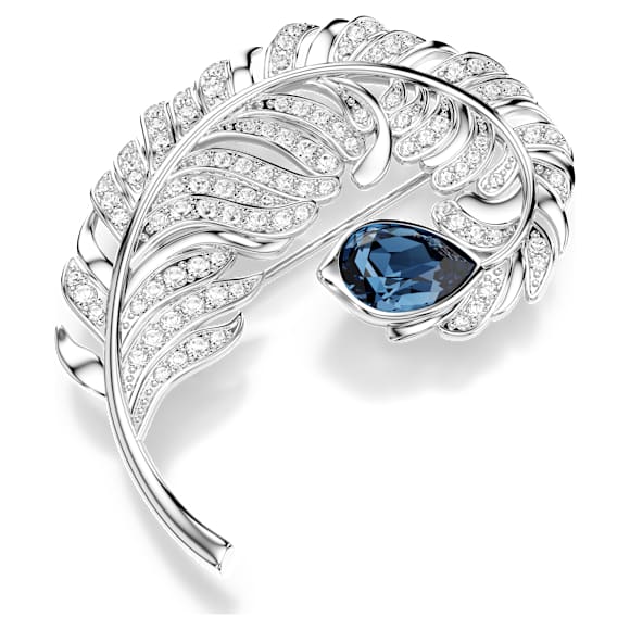 Idyllia 胸针, 混合切割, 羽毛, 蓝色, 镀铑 - Swarovski, 5730360
