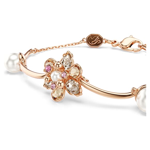Idyllia bracelet, Crystal pearl, Mixed cuts, Flower, Multicolored, Rose gold-tone plated - Swarovski, 5730361
