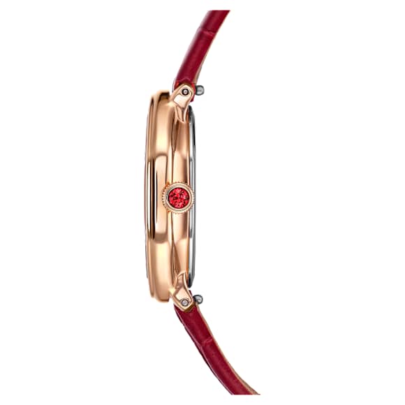 Hodinky Dextera octagon, Vyrobeno ve Švýcarsku, Kožený řemínek, Červená, Povrchová úprava v růžovozlatém odstínu - Swarovski, 5730373