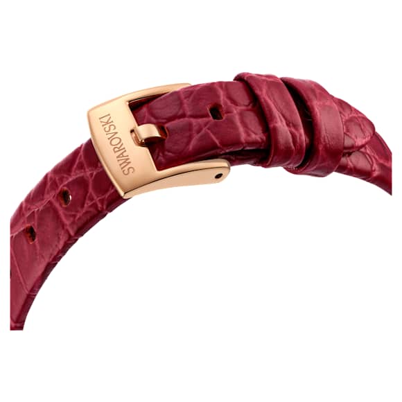 Dextera octagon watch, Swiss Made, Leather strap, Red, Rose gold-tone finish - Swarovski, 5730373