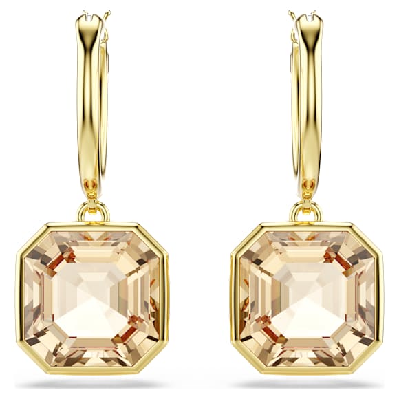 Millenia 水滴形耳環, 方形切割, 焦糖色, 18K 金飾面 - Swarovski, 5731148