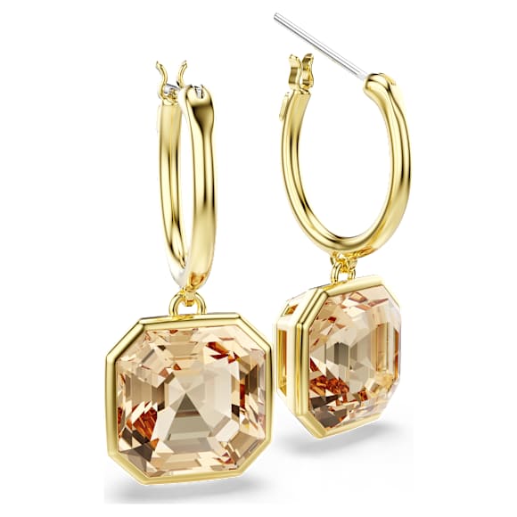 Millenia drop earrings, Square cut, Caramel, Gold-tone plated - Swarovski, 5731148