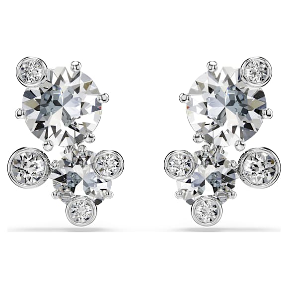 Constella stud earrings, Round cut, White, Rhodium plated - Swarovski, 5732253