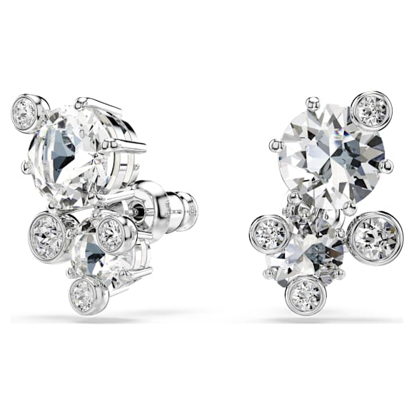 Constella stud earrings, Round cut, White, Rhodium plated - Swarovski, 5732253