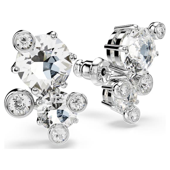 Constella stud earrings, Round cut, White, Rhodium plated - Swarovski, 5732253