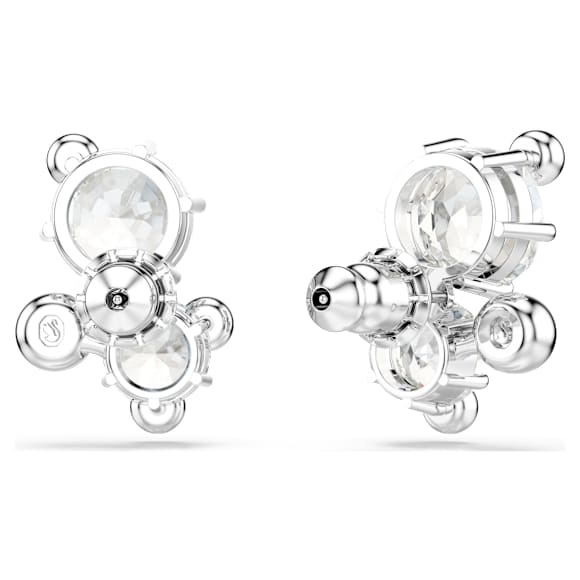 Constella stud earrings, Round cut, White, Rhodium plated - Swarovski, 5732253