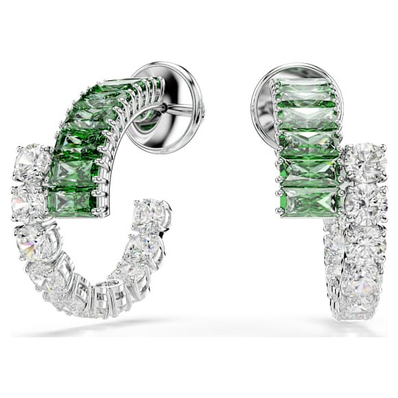 Brincos argola Matrix, Combinação de lapidações, Verdes, Lacado a ródio - Swarovski, 5732264
