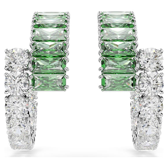 Brincos argola Matrix, Combinação de lapidações, Verdes, Lacado a ródio - Swarovski, 5732264