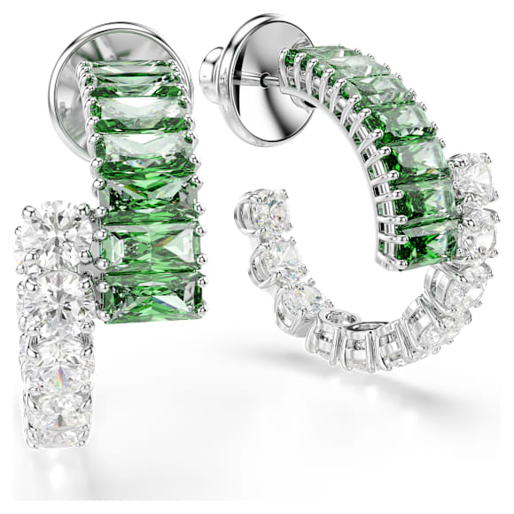 Brincos argola Matrix, Combinação de lapidações, Verdes, Lacado a ródio - Swarovski, 5732264