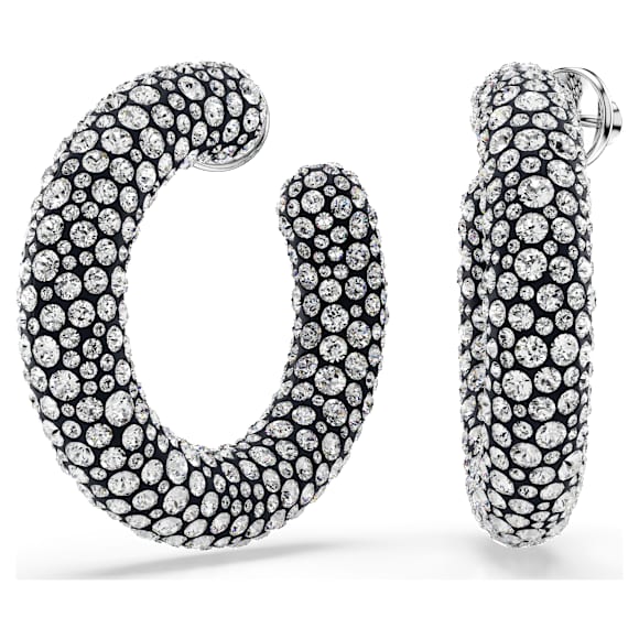 Sublima hoop earrings, Mixed round cuts, White, Rhodium plated - Swarovski, 5732283