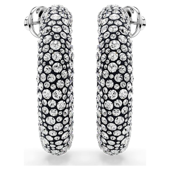 Sublima hoop earrings, Mixed round cuts, White, Rhodium plated - Swarovski, 5732283