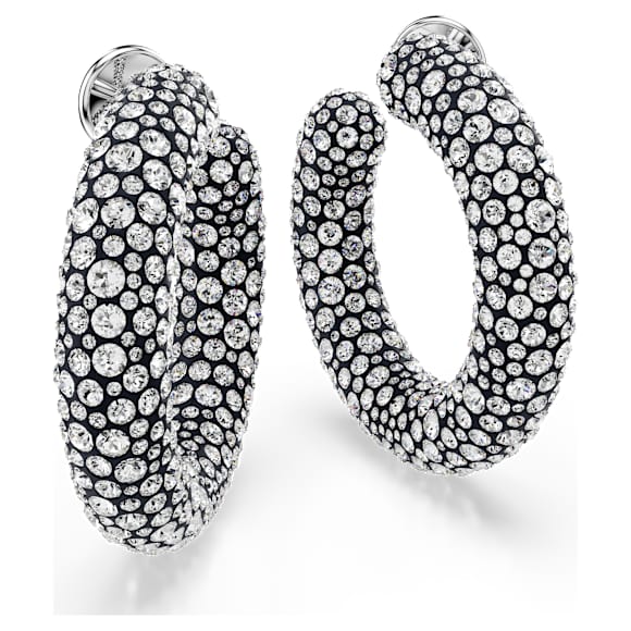 Sublima hoop earrings, Mixed round cuts, White, Rhodium plated - Swarovski, 5732283