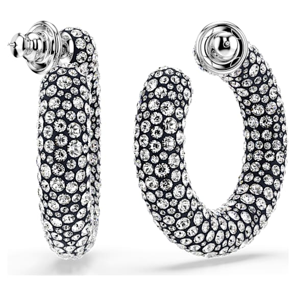 Sublima hoop earrings, Mixed round cuts, White, Rhodium plated - Swarovski, 5732283
